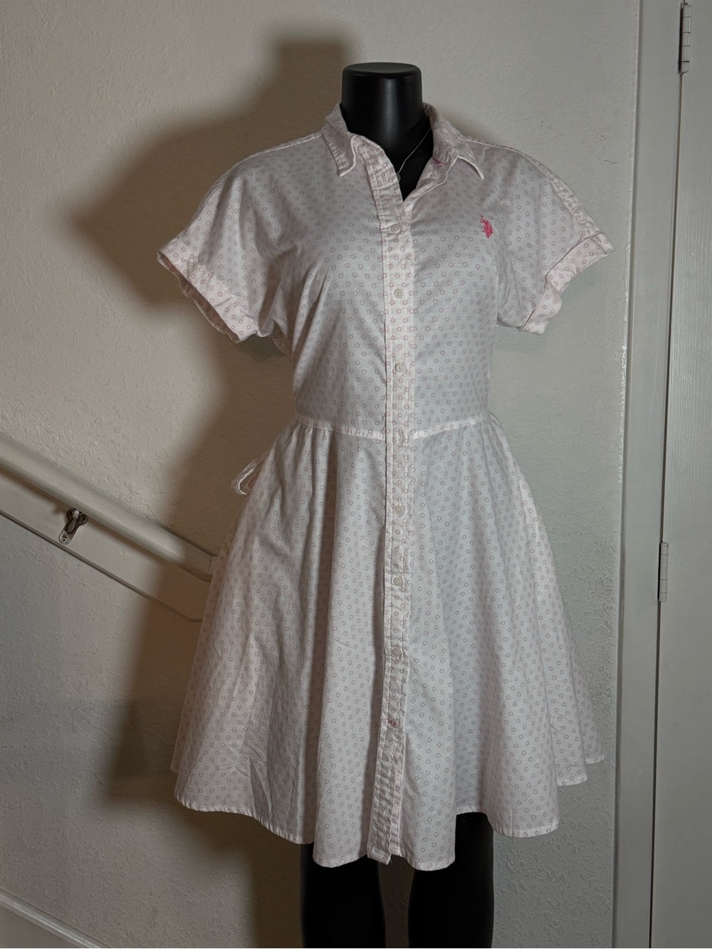 U.S. Polo Assn. Light Pink Button-Front Mini Dress M